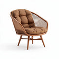 Rattan accent chair with cushion in brown color for indoor and outdoor use