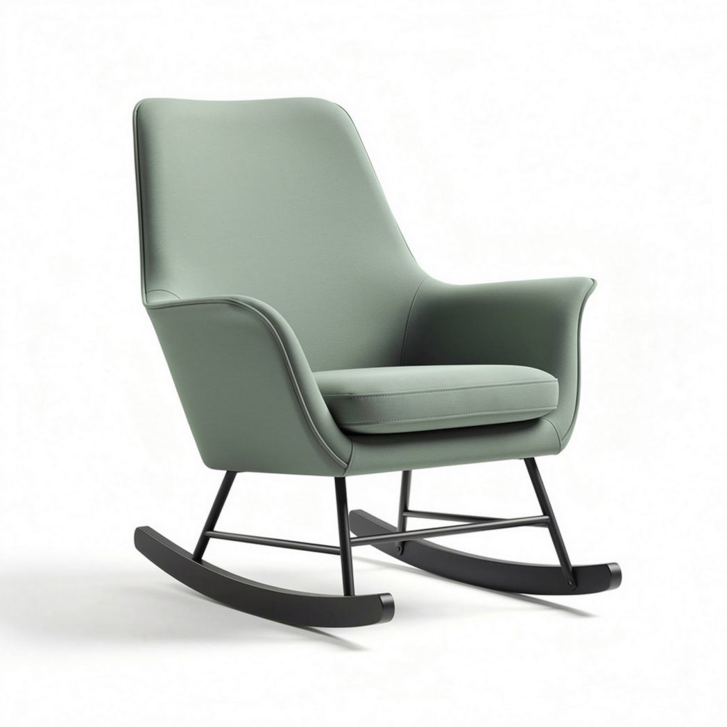 Rocking chair in light green upholstered fabric with metal frame 80 x 75 x 90cm