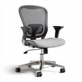 Mesh office chair with gray fabric seat and adjustable height features
