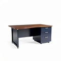 Wooden executive desk with three drawers and black steel frame 150 x 75 x 75cm