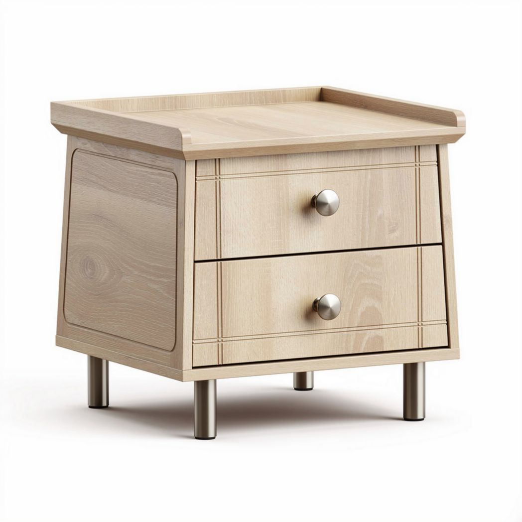 Wooden nightstand with two drawers and metal legs 45 x 40 x 50cm