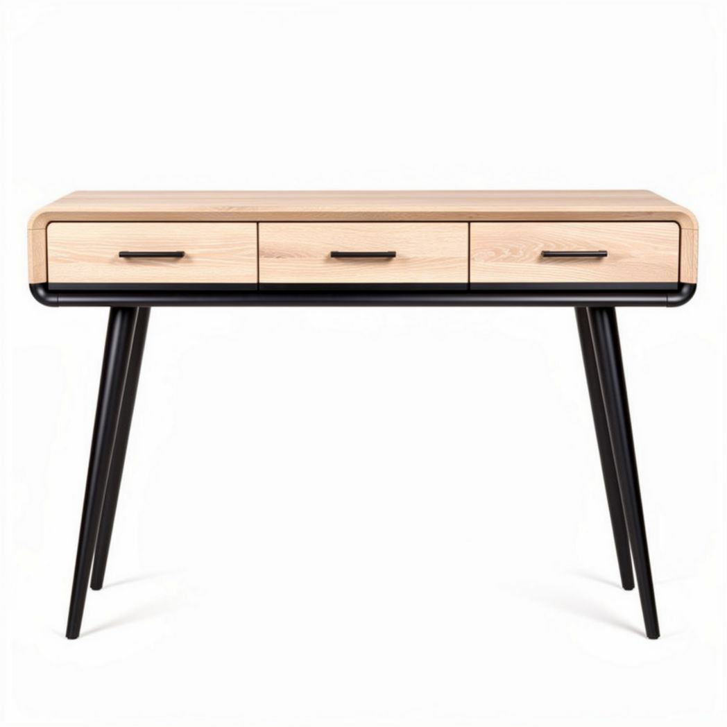 Wooden writing desk with three drawers and black metal legs 120 x 60 x 75cm