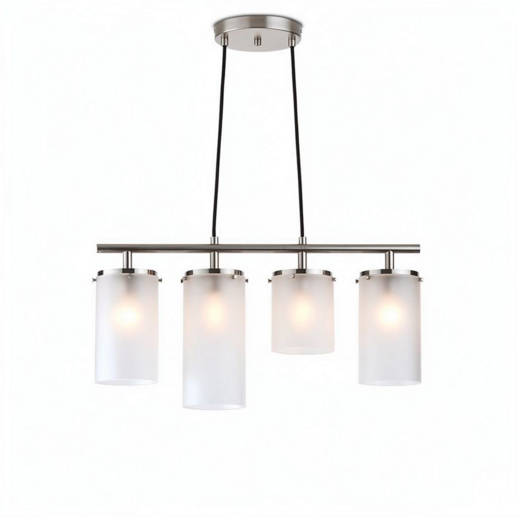 Four-light pendant light fixture with frosted glass shades and brushed nickel finish 30 x 15 x 25cm