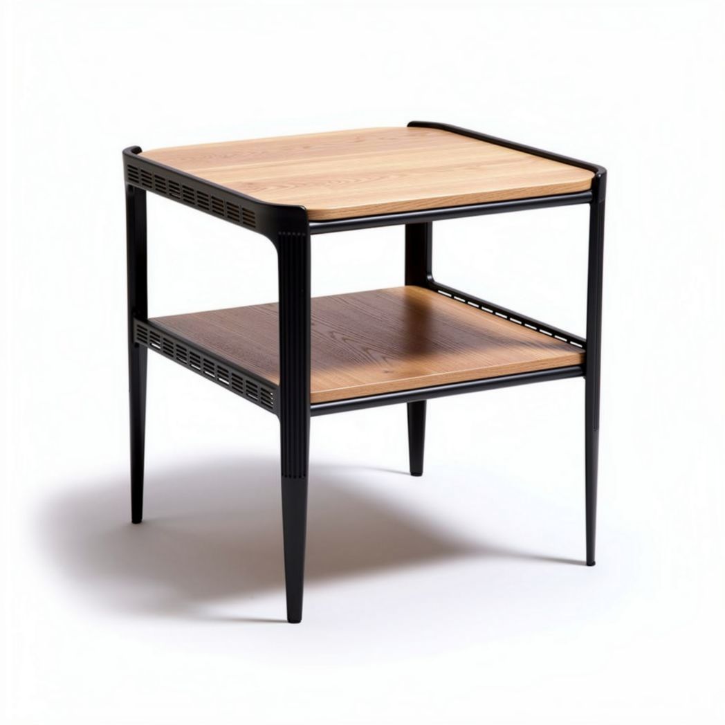 Bamboo and metal side table with an open shelf for storage 50 x 50 x 45cm