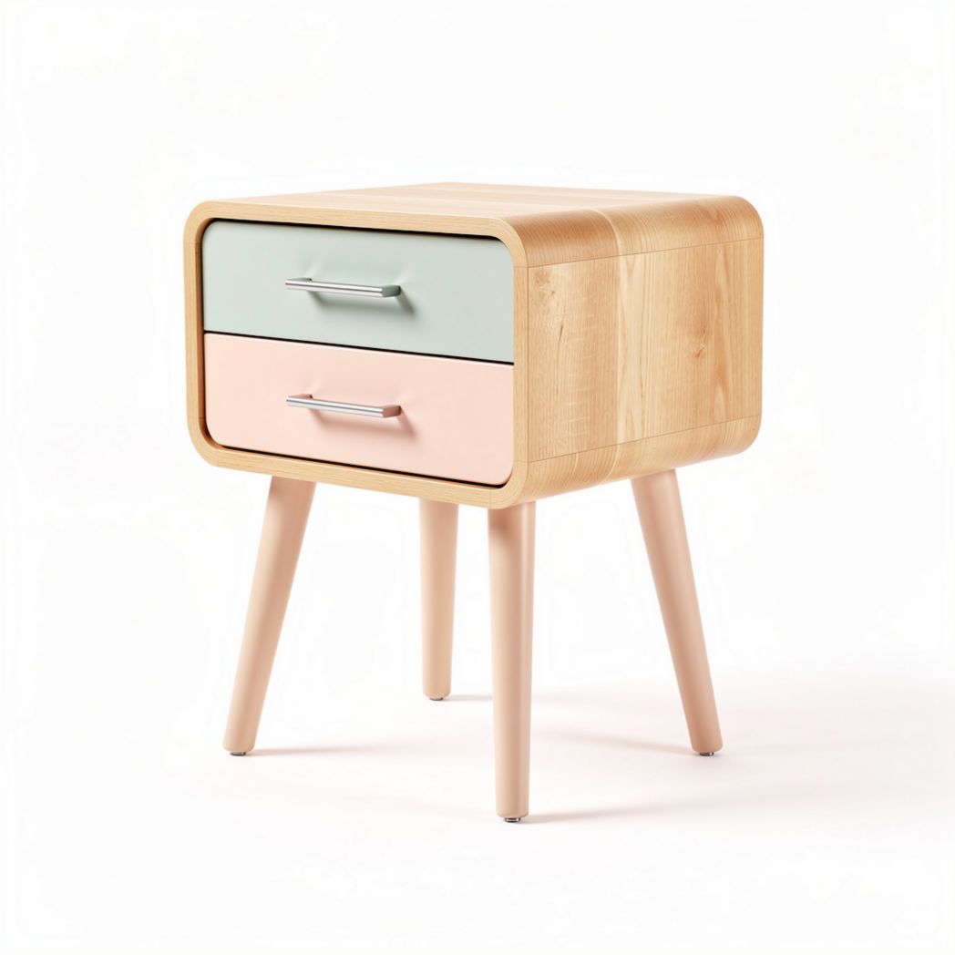 Wooden nightstand with two drawers in pastel colors 40 x 40 x 45cm