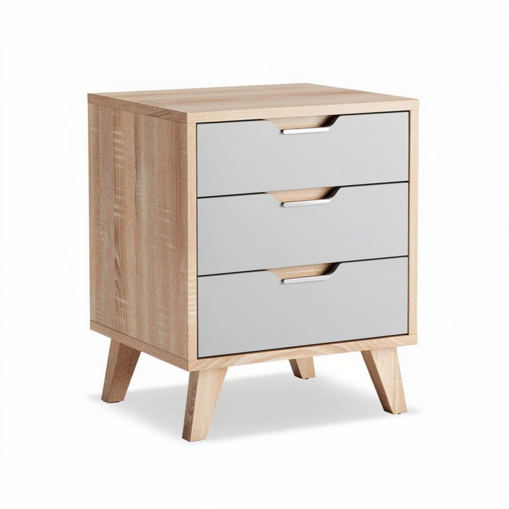 Wooden nightstand with three drawers and mirror finish fronts 45 x 40 x 60cm