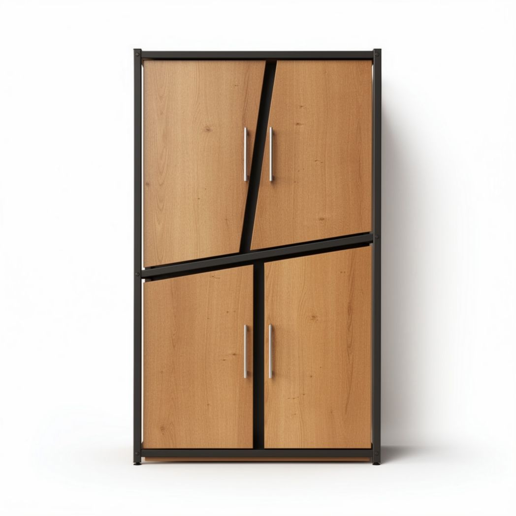 Wooden storage cabinet with modern design and metal frame 180 x 90 x 40cm