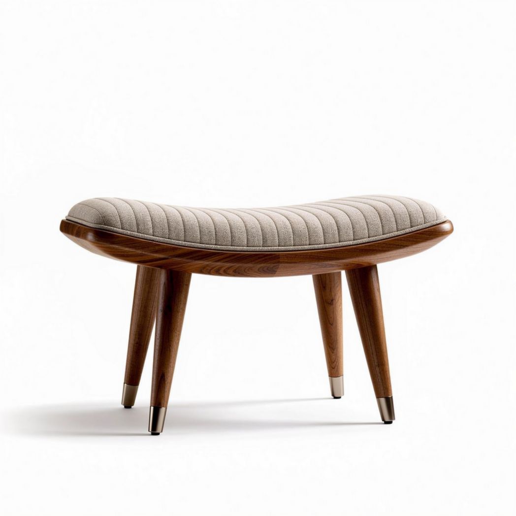 Mid-century modern upholstered ottoman with wooden legs 50 x 30 x 40cm