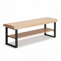 Wooden TV stand with metal frame and lower shelf 150 x 40 x 45cm natural finish