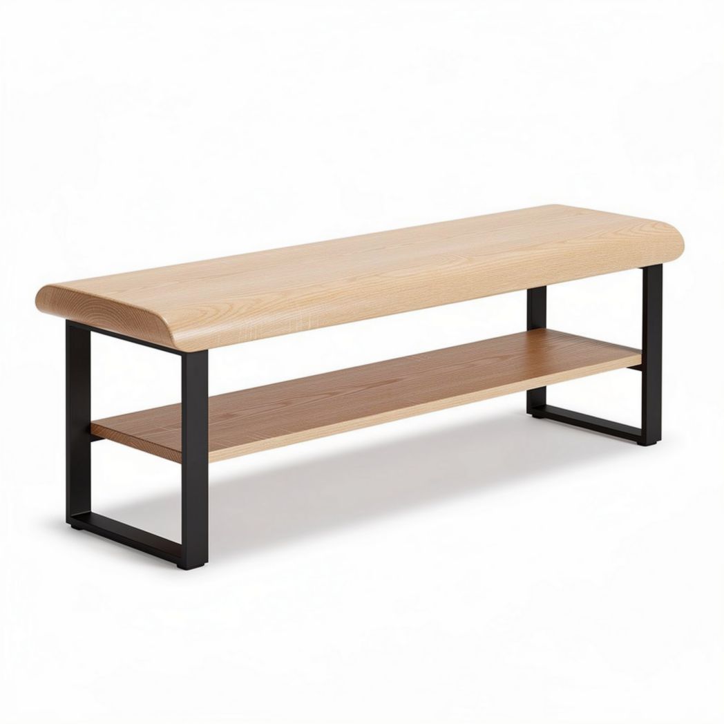Wooden TV stand with metal frame and lower shelf 150 x 40 x 45cm natural finish