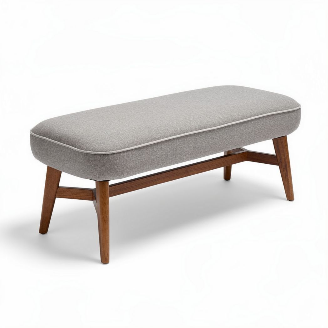 Fabric upholstered bench with wooden legs in gray 120 x 40 x 45cm