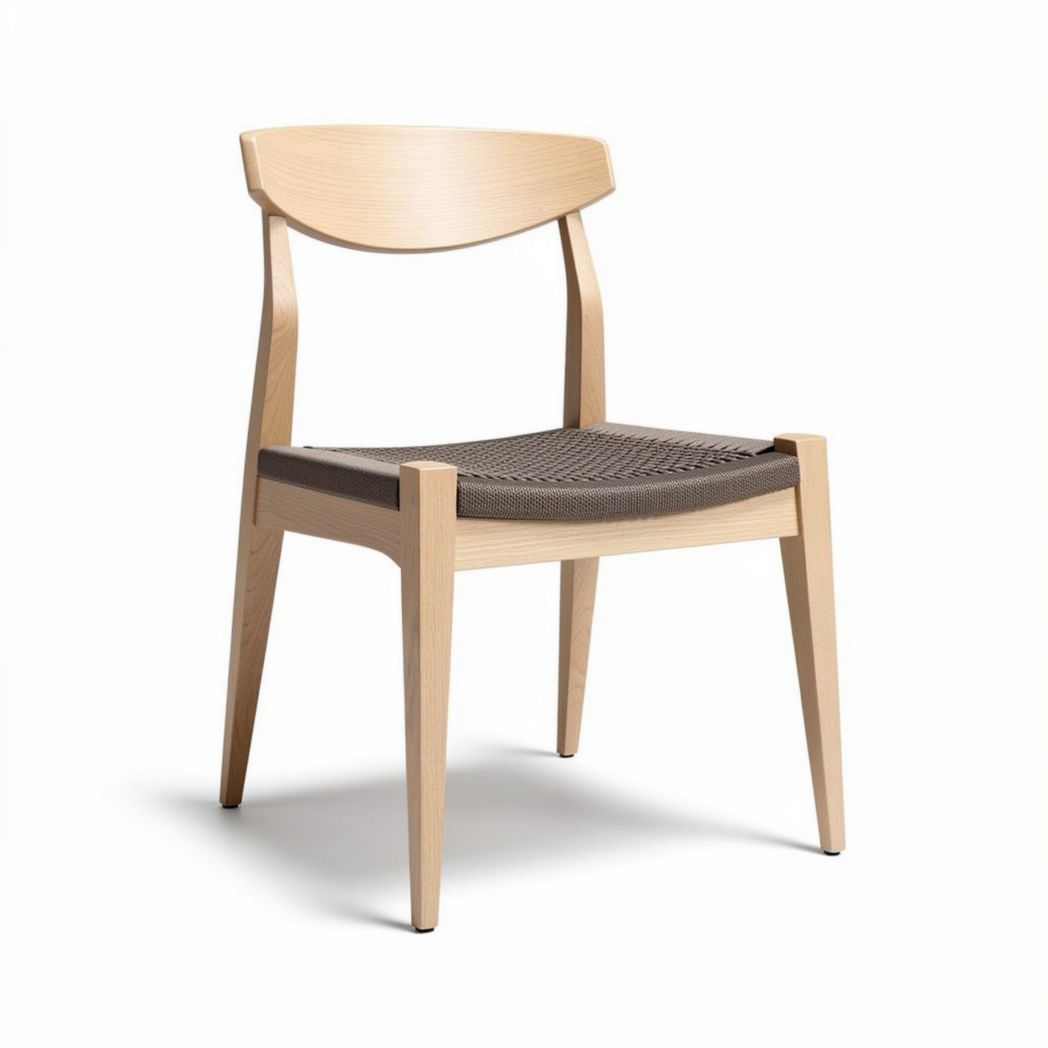 Wooden dining chair with woven seat and light natural finish 45 x 50 x 80cm