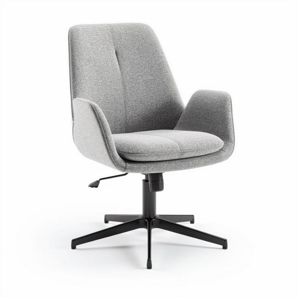 Gray upholstered swivel chair with adjustable height for home office use